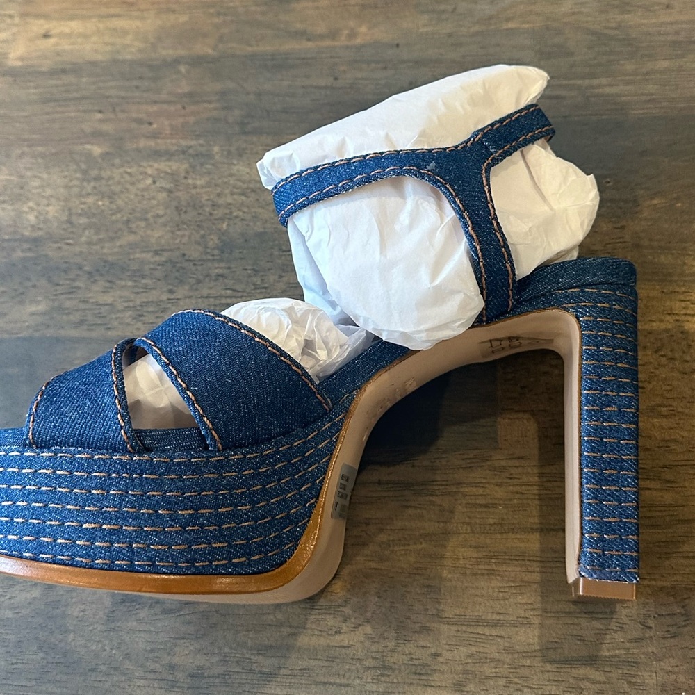 SCHUTZ Denim Blue Platform Sandal Heels - Picture 9 of 9